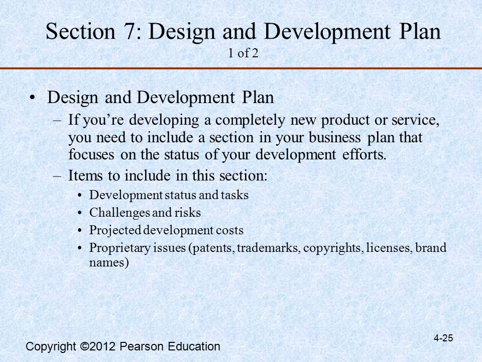 development status tasks business plan